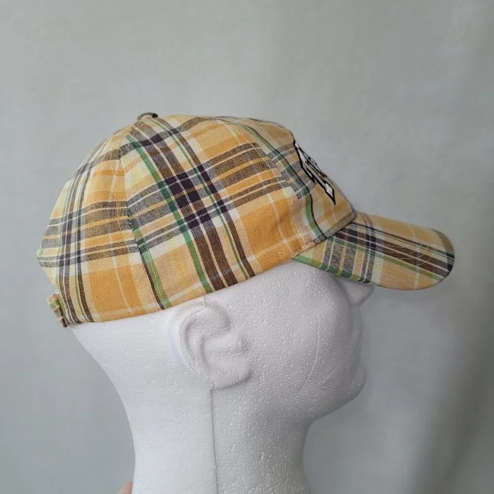 Tennessee Hat Cap Adult One Size Orange Plaid Adjustable Hook & Loop Logo Preppy